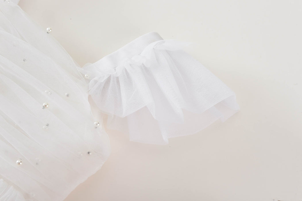 Janet White Pearl Flower Girl Tulle Dress
