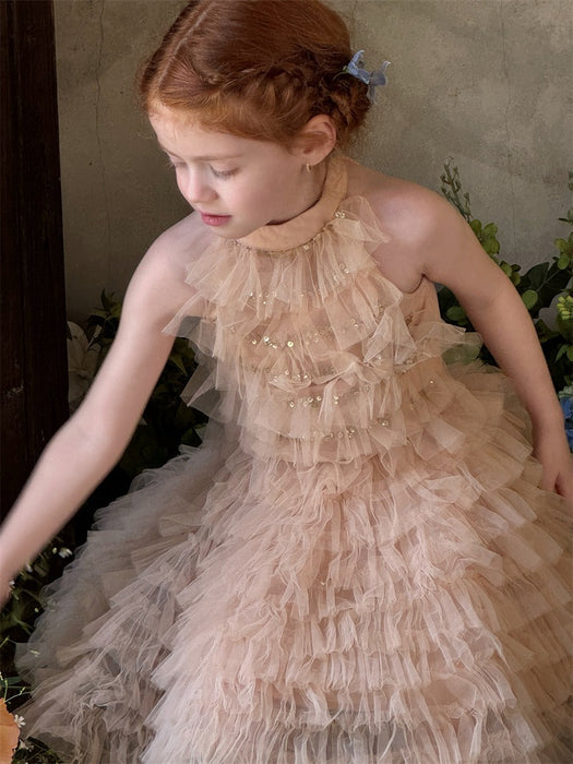 Hayley Tulle Ruffle Halter Dress – Sequin Birthday Flower Girl
