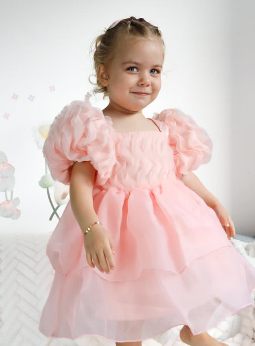 Daisy Ruffled Puff Sleeve Organza Dress