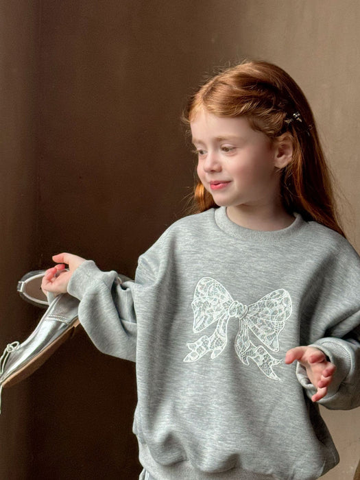 Mila Cotton Bow Sweatshirt – Grey Lace