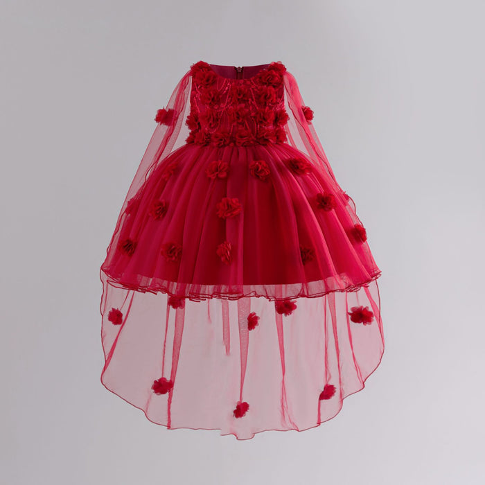 Flora Tulle Flower Cape Dress – Red Fairy Princess Birthday