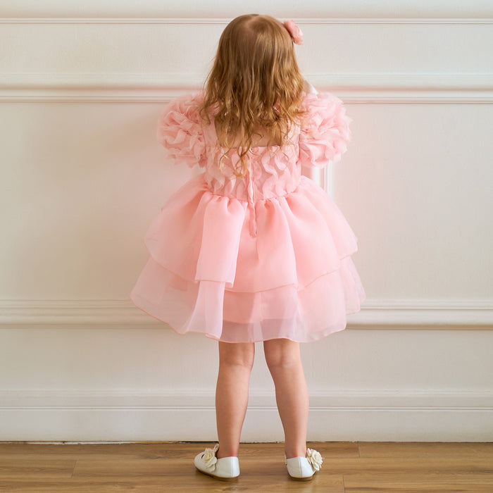 Daisy Organza Puff Sleeve Dress – Pink Birthday