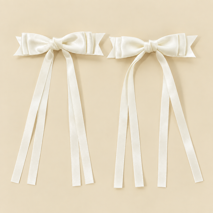 Ivory Long Tail Satin Hair Bows for Girls