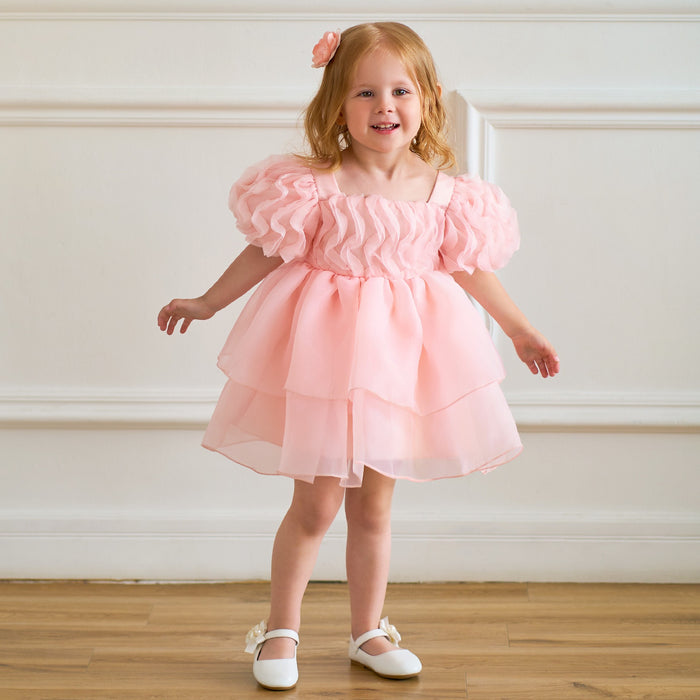 Daisy Organza Puff Sleeve Dress – Cream Birthday