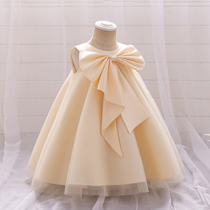 Leah Satin Tulle Dress – White Birthday Flower Girl