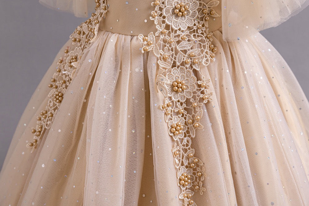 Sally Tulle Appliqué Dress – Gold Birthday Party