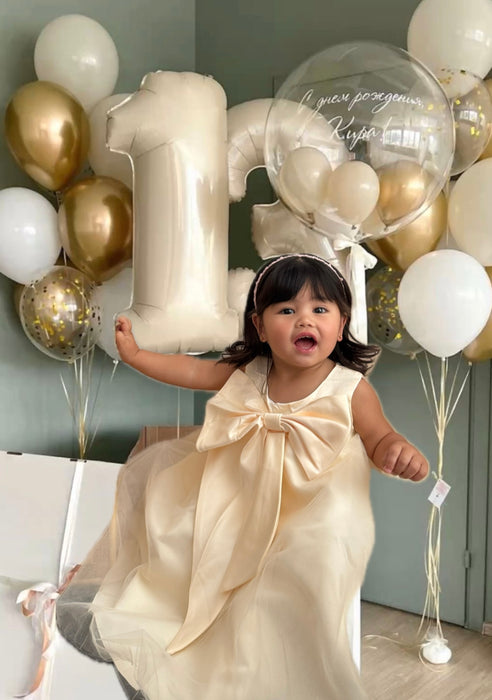 Leah Champagne Satin Bow Dress