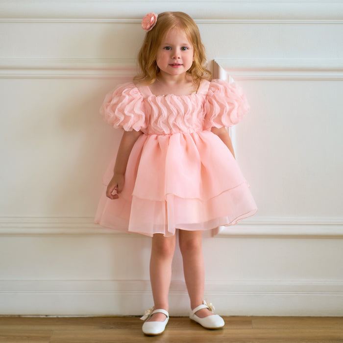 Daisy Organza Puff Sleeve Dress – Pink Birthday