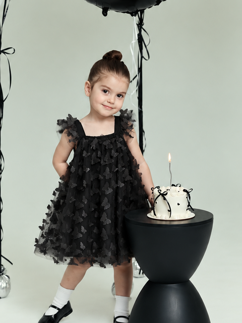 Black Butterfly Tulle Dress for Baby Girls