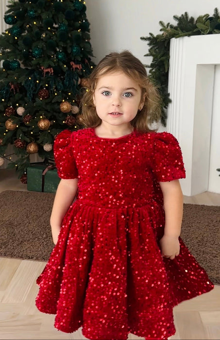 Scarlett Red Sequin Christmas Dress for Girls(ETA MID OCT)