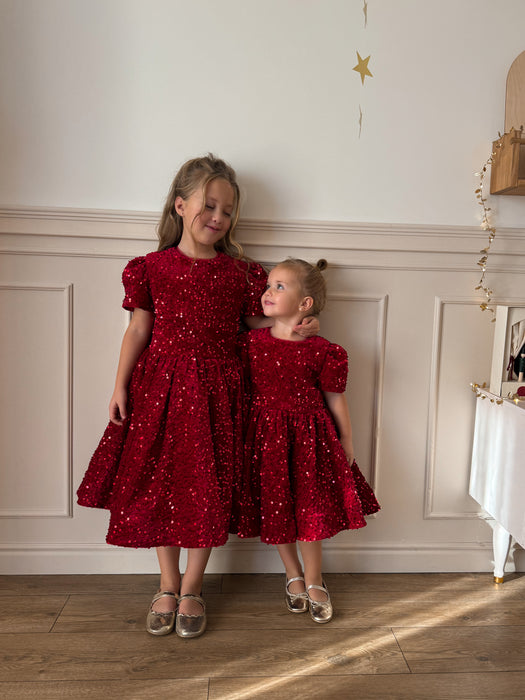 Scarlett Red Christmas Sequin Dress | Girl's Holiday Party Outfit Ellie Ellie Scarlett Red Christmas Sequin Dress | Girl's Holiday Party Outfit Ellie Ellie
