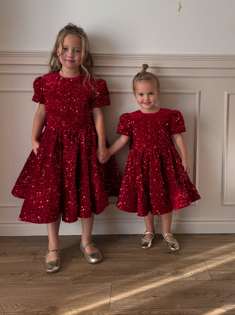 Scarlett Red Sequin Christmas Dress for Girls(PRE ORDER MID OCT)