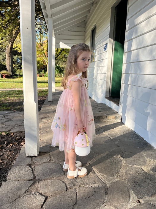 Amelia Embroidered Tulle Dress – Pink Floral Party Dress for Girls