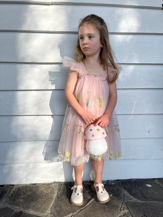 Amelia Embroidered Tulle Dress – Pink Floral Party Dress for Girls