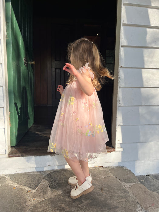 Amelia Embroidered Tulle Dress – Pink Floral Party Dress for Girls