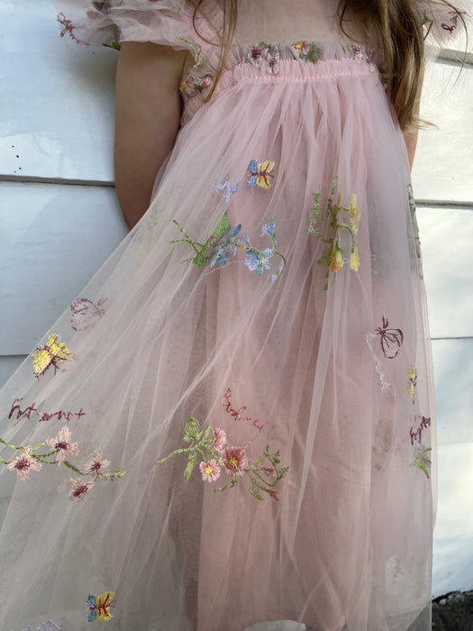 Amelia Embroidered Tulle Dress – Pink Floral Party Dress for Girls