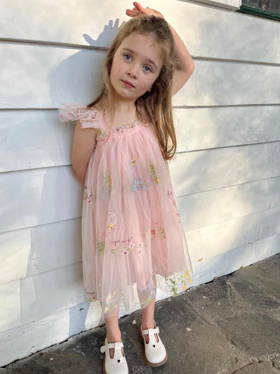 Pink floral tutu dress for girls with embroidery, stylish infant tutu dress Australia.