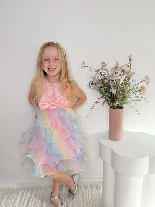 Luna Rainbow Ruffle Organza Dress