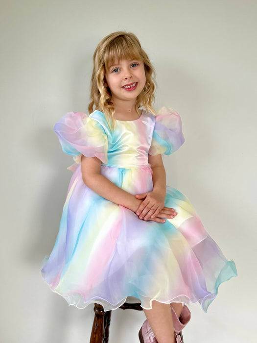 Ariana Pastel Rainbow Organza Puff Dress