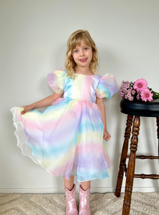 Ariana Pastel Rainbow Organza Puff Dress