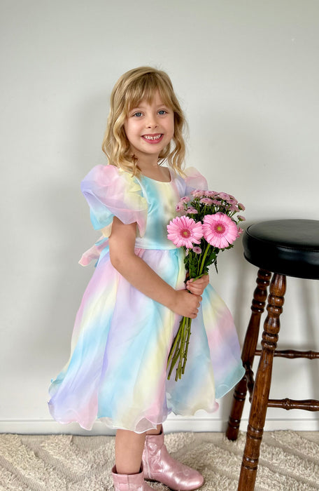 Ariana Pastel Rainbow Organza Puff Dress