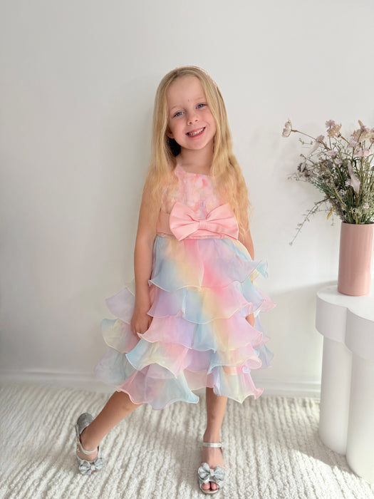 Luna Rainbow Ruffle Organza Dress