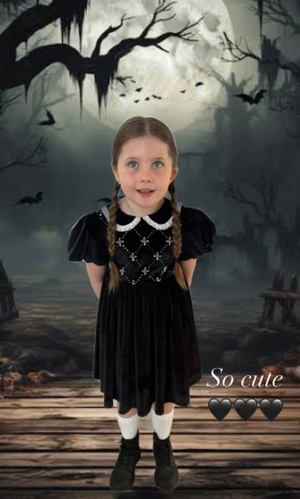 Eleanor Black Velvet Halloween Dress for Girls