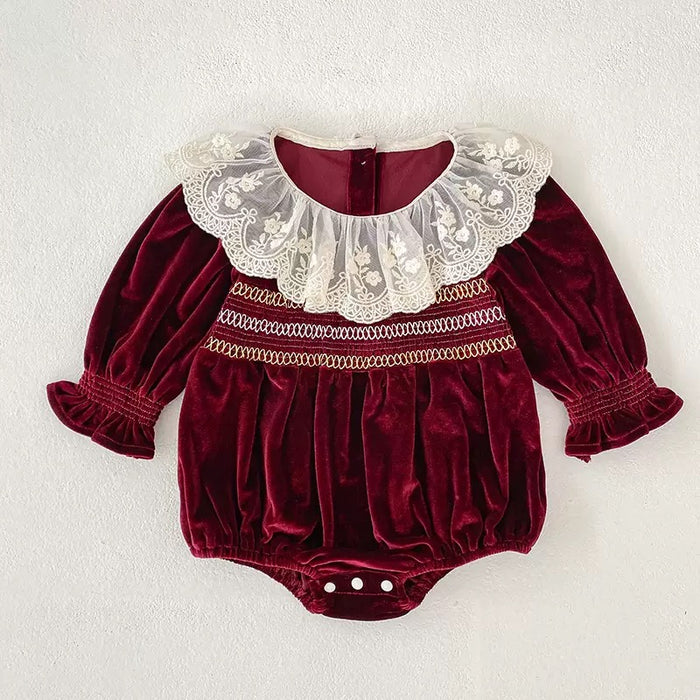 Joy Lace Christmas Baby Romper