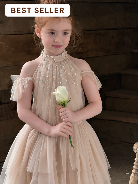 Beige Pearl Birthday Party Tutu Dress