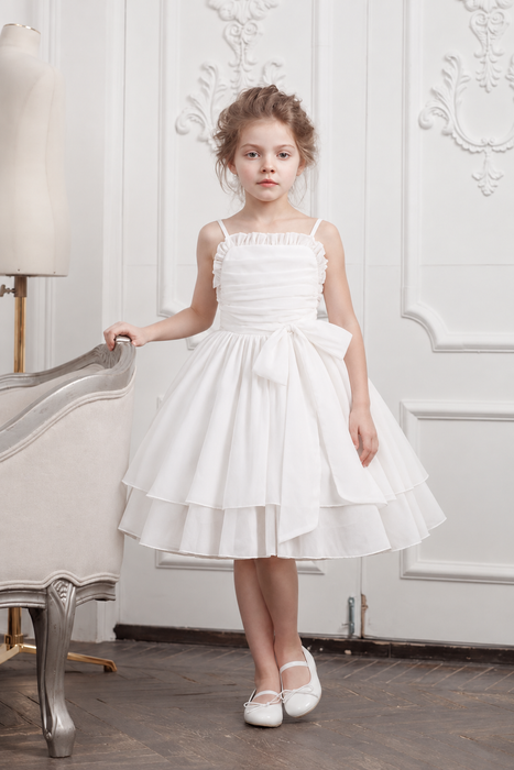 White Ruffle Bow Graduation Dress for Girls