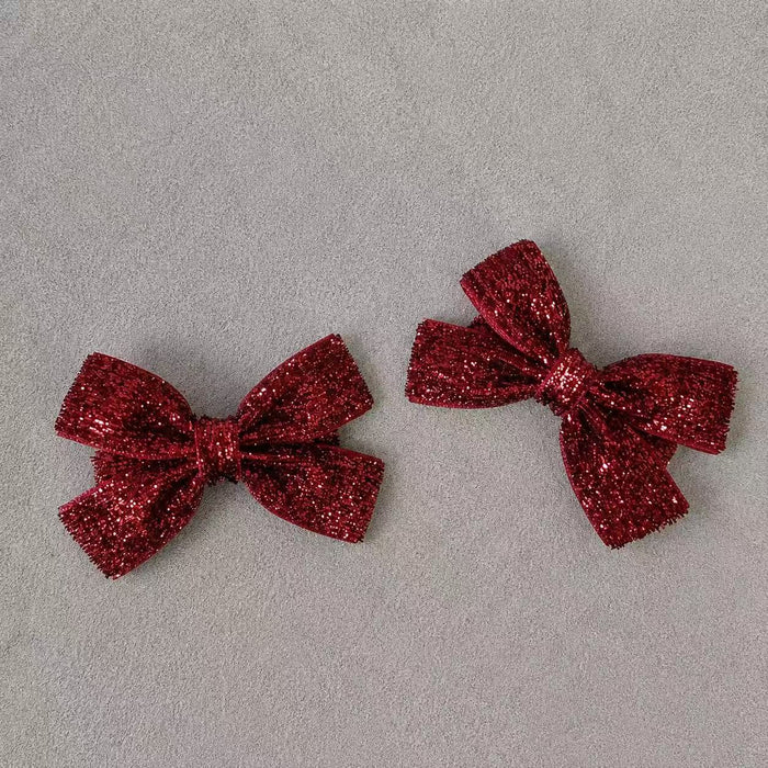 Glitter Bow Hair Clips for Girls – Gold & Red