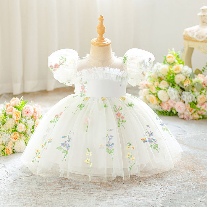 Fairy Bloom Floral Embroidered Baby Romper - White