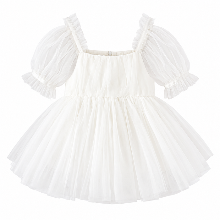 White Baby Puff Sleeve Dress – Newborn & Infant Tulle Dress
