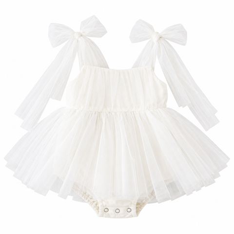 White Baby Bow Romper Dress – Newborn & Infant