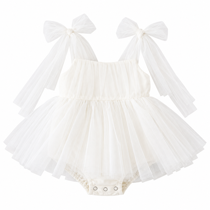 White Baby Bow Romper Dress – Newborn & Infant
