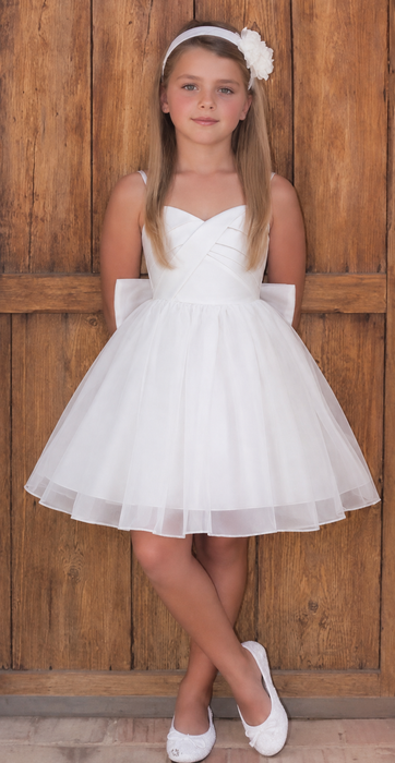 White Bow Year 6 Graduation Dress for Girls