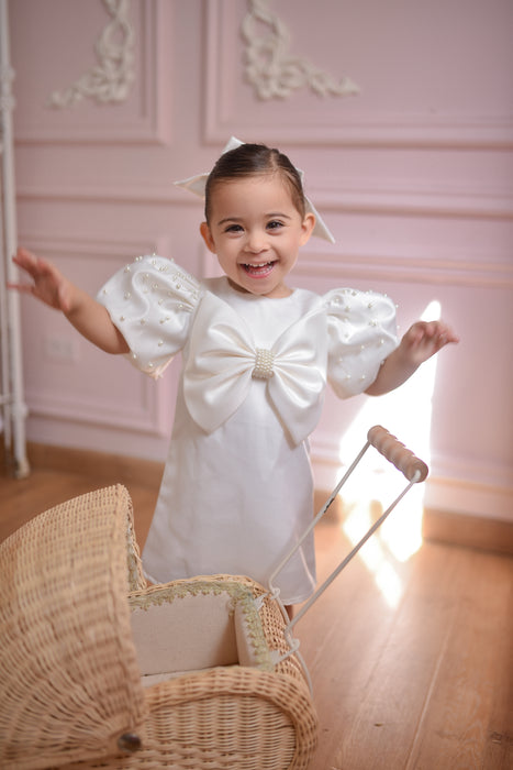 Sylvia White Satin Bow Dress