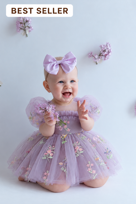 Fairy Bloom Floral Embroidered Baby Romper - Lilac